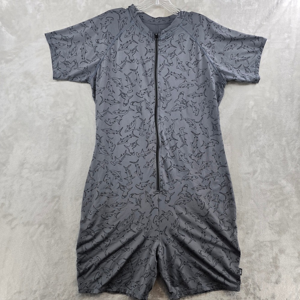 TomboyX Unisex 2X Unisuit Grey Shark Print Short Sleeve Zip Front Rash Guard